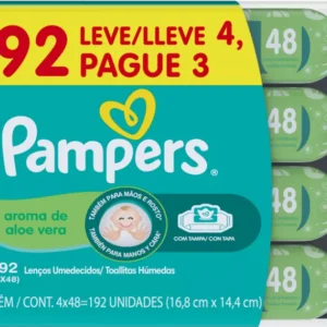 Kit c/04 und - LENÇO UMEDECIDO PAMPERS 48UN ALOE VERA TOALHINHAS L4P3