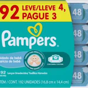 Kit c/04 und - LENÇO UMEDECIDO PAMPERS 48UN CUIDADO DE BEBÊ TOALHINHAS L4P3