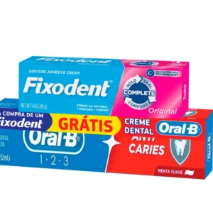 ADESIVO PARA DENTADURA FIXODENT 40G CREME ORIGINAL+CREME DENTAL ORAL-B 70G ANTI-CARIES