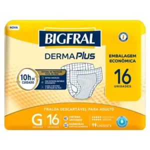 Kit c/08 und - FRALDA BIGFRAL DERMA PLUS ECONÔMICA G 16UN GERIÁTRICA